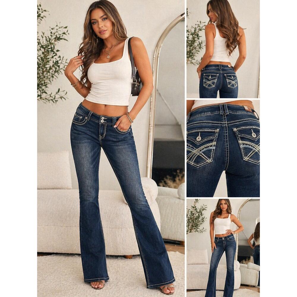 Wallflower Y2K Mid Rise Curvy Fit Bootcut Jeans Embroidered Size 11